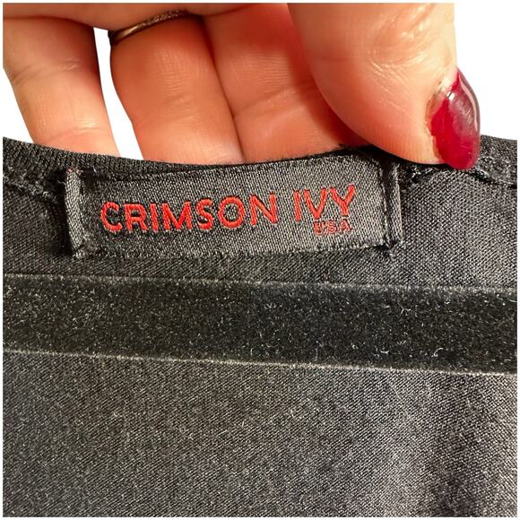 Crimson Ivy Babydoll Short Dress Sz L Deep V Neck Graphic Print Y2K Stretchy - Picture 7 of 11